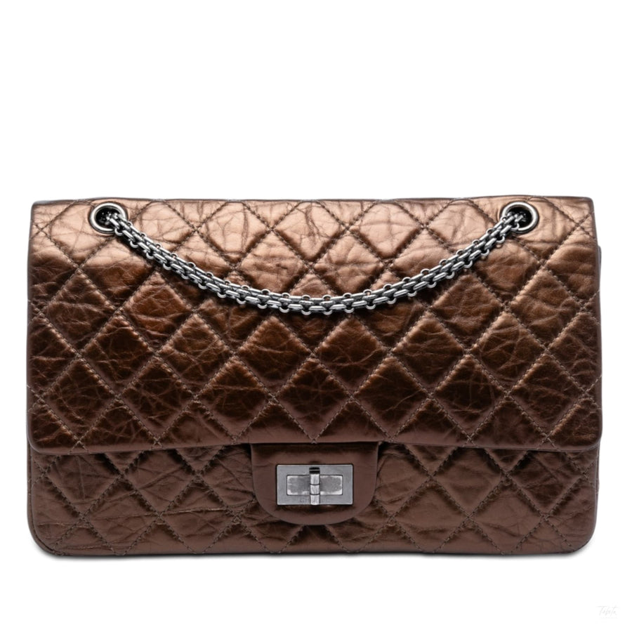 Second hand Chanel 2.55 Reissue Maxi Calfskin Leather Matelassè Flap Shoulder Bag Brown - Tabita Bags