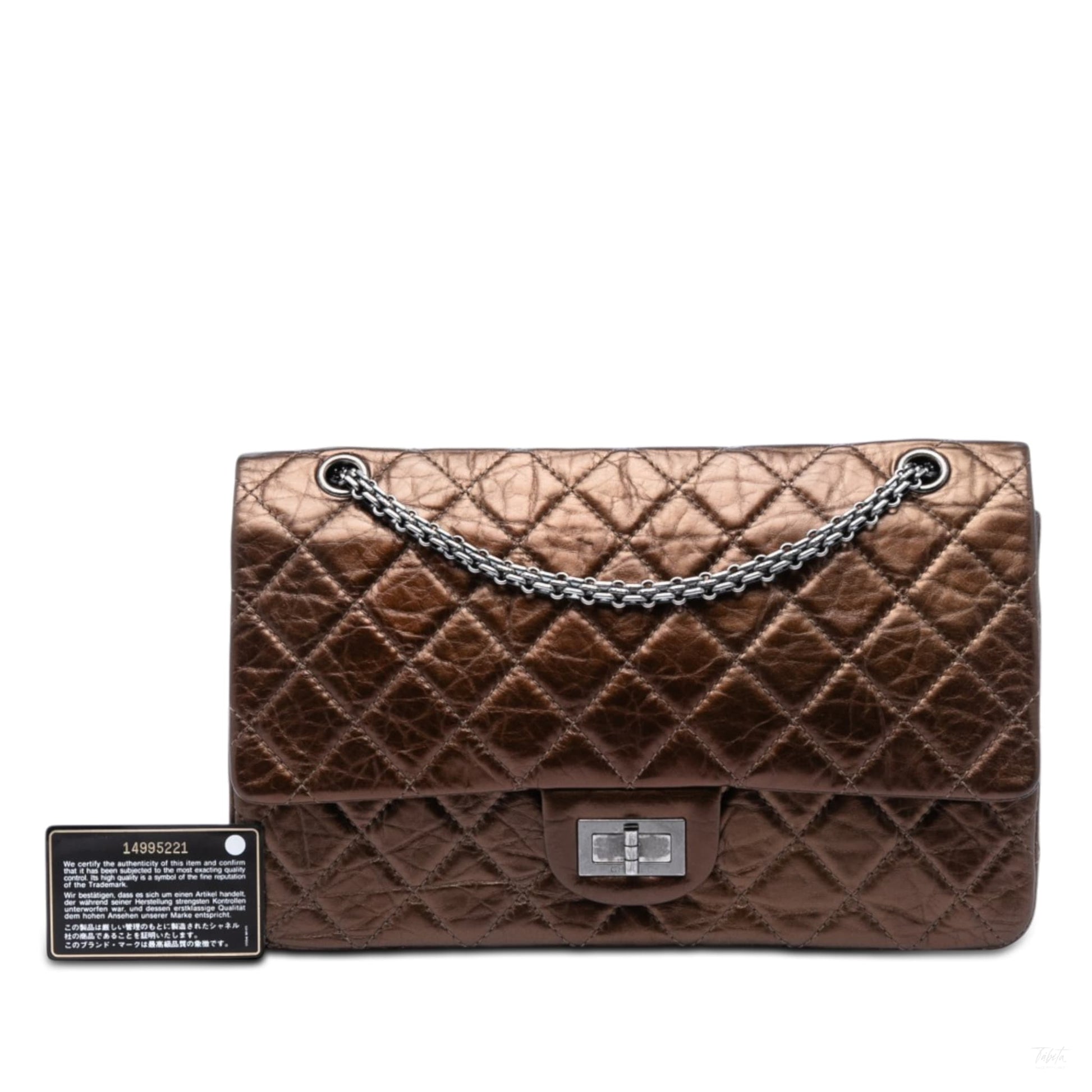 Second hand Chanel 2.55 Reissue Maxi Calfskin Leather Matelassè Flap Shoulder Bag Brown - Tabita Bags