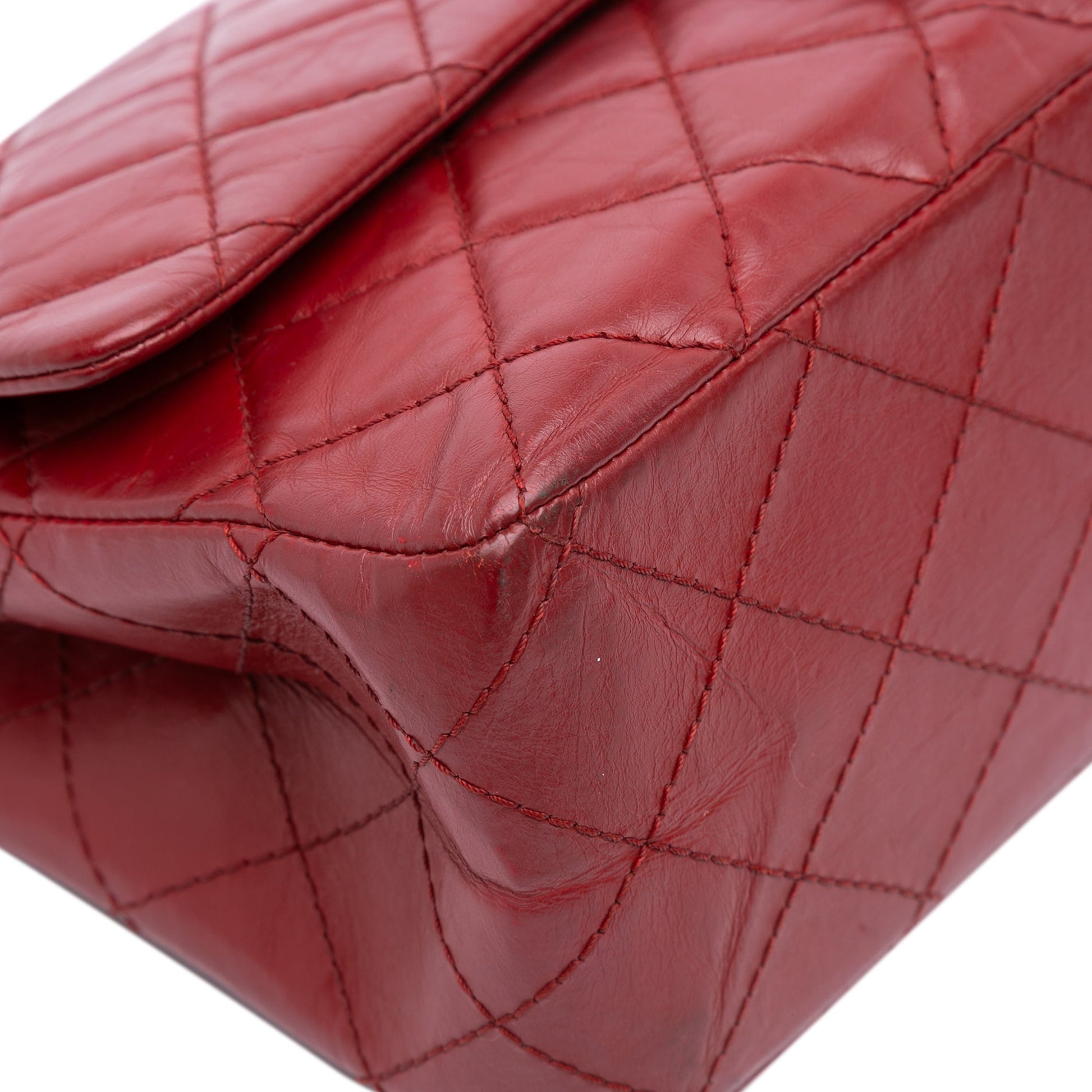 Second hand Chanel 2.55 Reissue Maxi Lambskin Leather Matelassè Flap Shoulder Bag Red - Tabita Bags