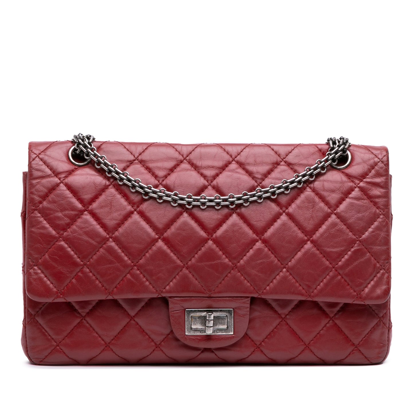 Second hand Chanel 2.55 Reissue Maxi Lambskin Leather Matelassè Flap Shoulder Bag Red - Tabita Bags