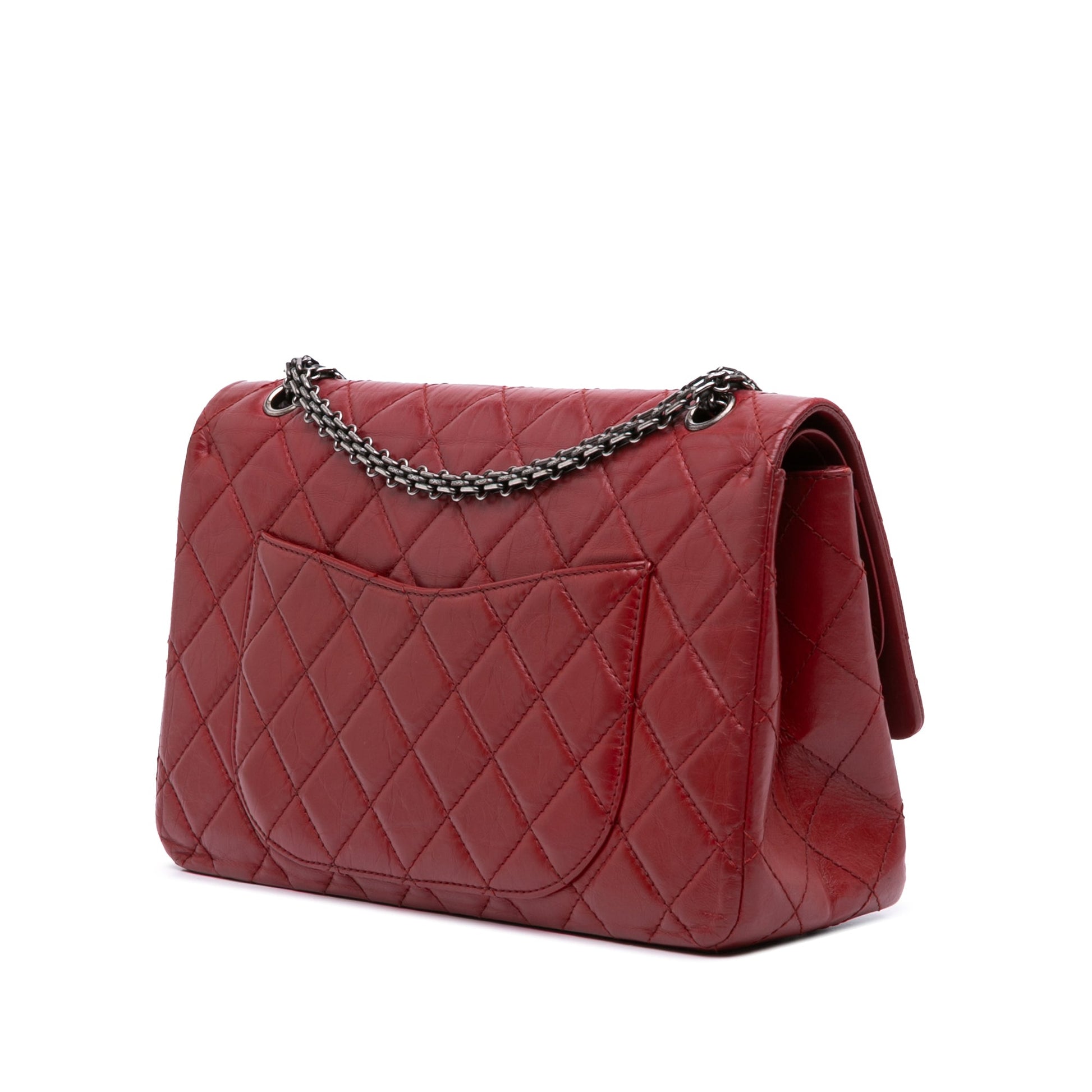 Second hand Chanel 2.55 Reissue Maxi Lambskin Leather Matelassè Flap Shoulder Bag Red - Tabita Bags