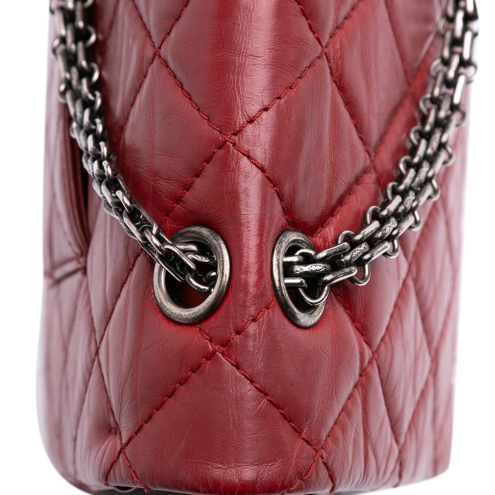 Second hand Chanel 2.55 Reissue Maxi Lambskin Leather Matelassè Flap Shoulder Bag Red - Tabita Bags