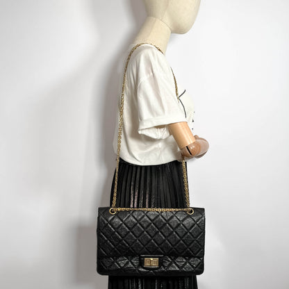 Second hand Chanel 2.55 Reissue Maxi Matelassè Lambskin Leather 2 - Ways Flap Bag Black - Tabita Bags