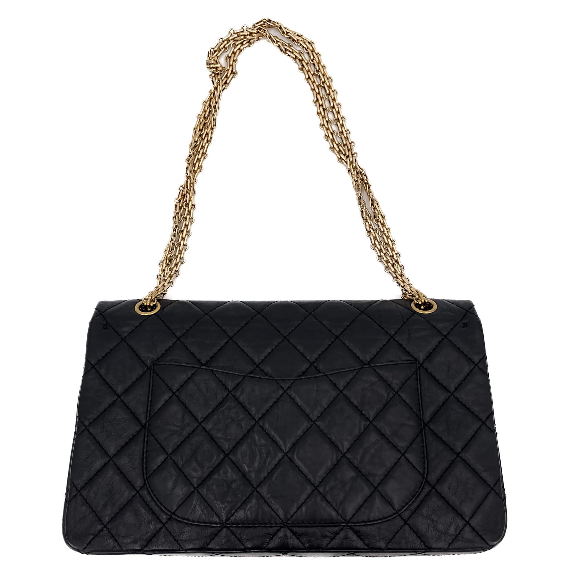 Second hand Chanel 2.55 Reissue Maxi Matelassè Lambskin Leather 2 - Ways Flap Bag Black - Tabita Bags