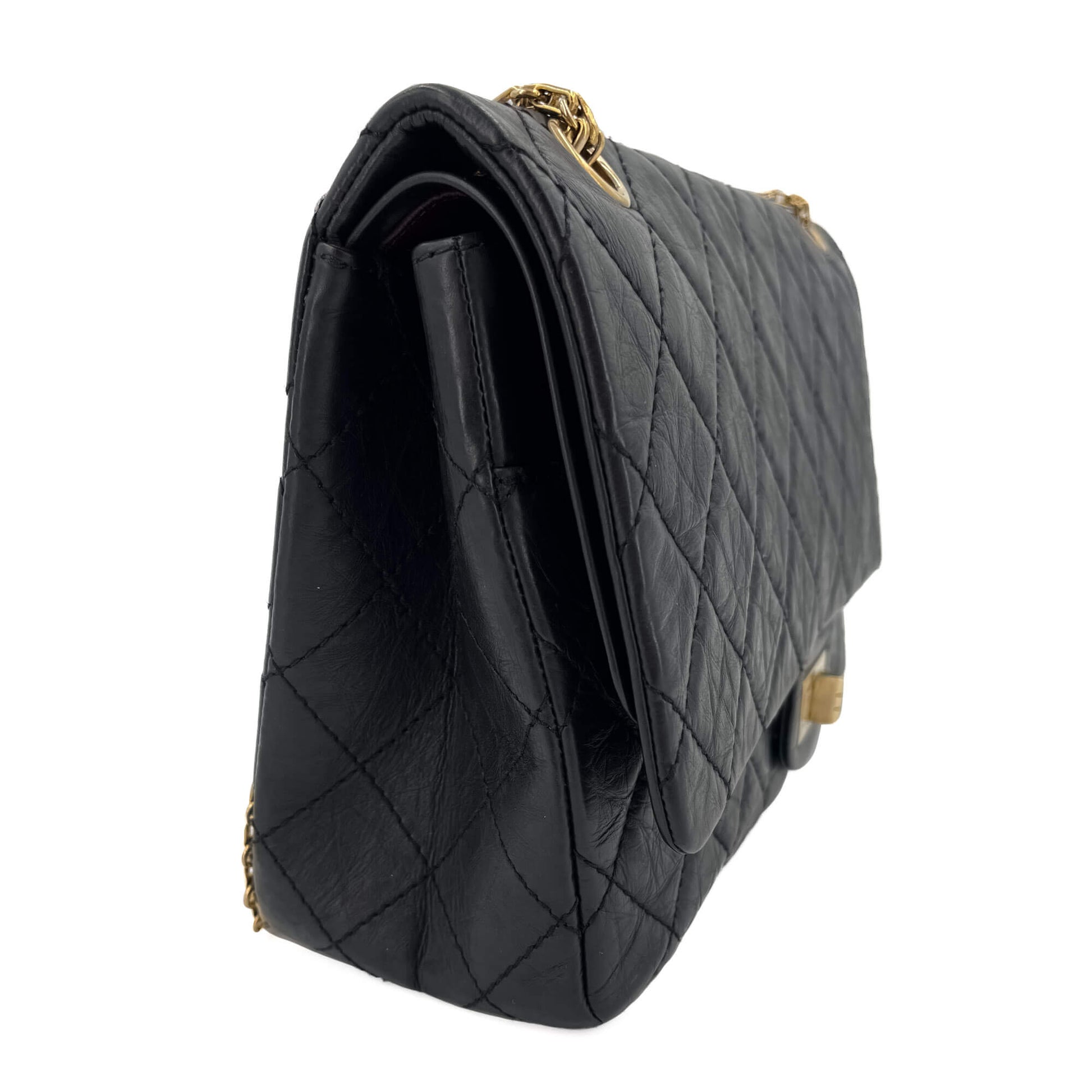 Second hand Chanel 2.55 Reissue Maxi Matelassè Lambskin Leather 2 - Ways Flap Bag Black - Tabita Bags