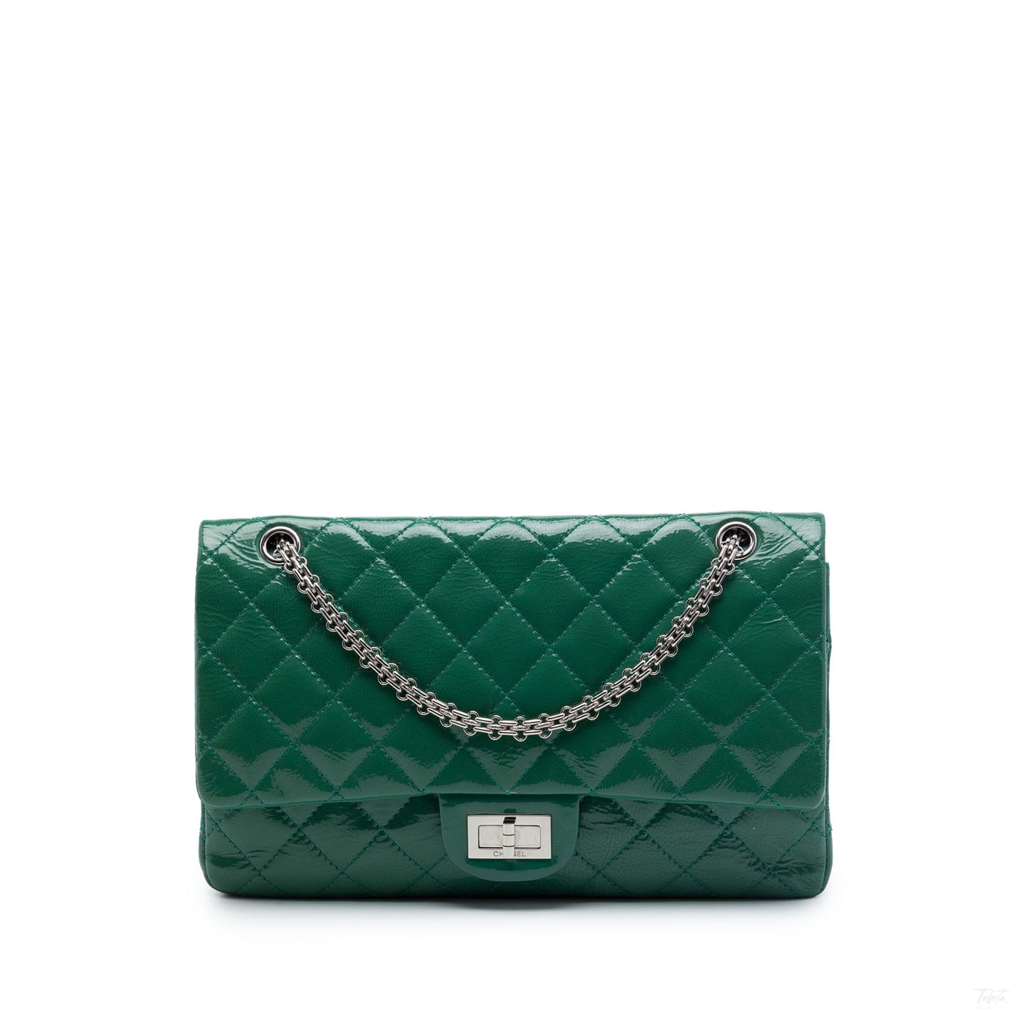 Second hand Chanel 2.55 Reissue Maxi Patent Leather Matelassè Flap Shoulder Bag Green - Tabita Bags