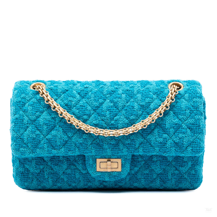 Second hand Chanel 2.55 Reissue Tweed Matelassè Flap Shoulder Bag Blue - Tabita Bags