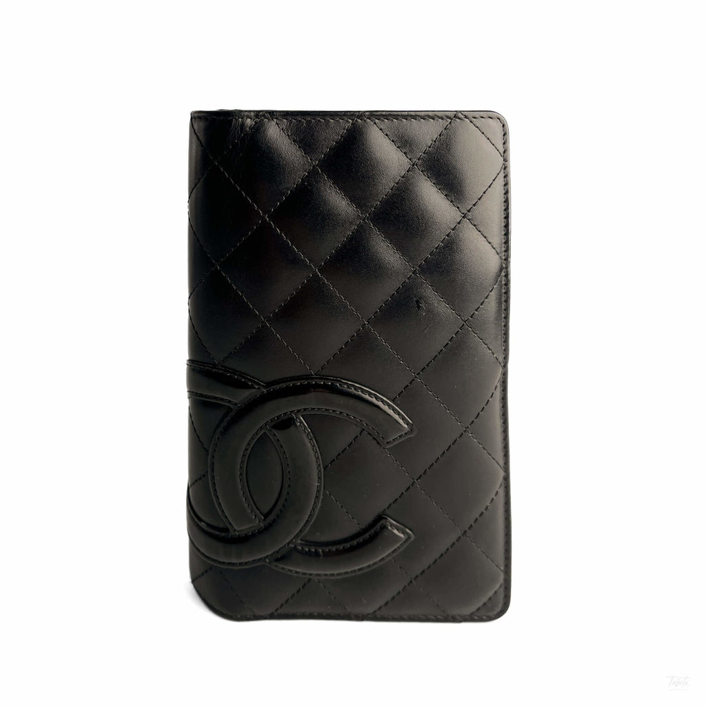 Second hand Chanel 31 Rue Cambon Lambskin Leather Matelassè Vertical Long Wallet Black - Tabita Bags