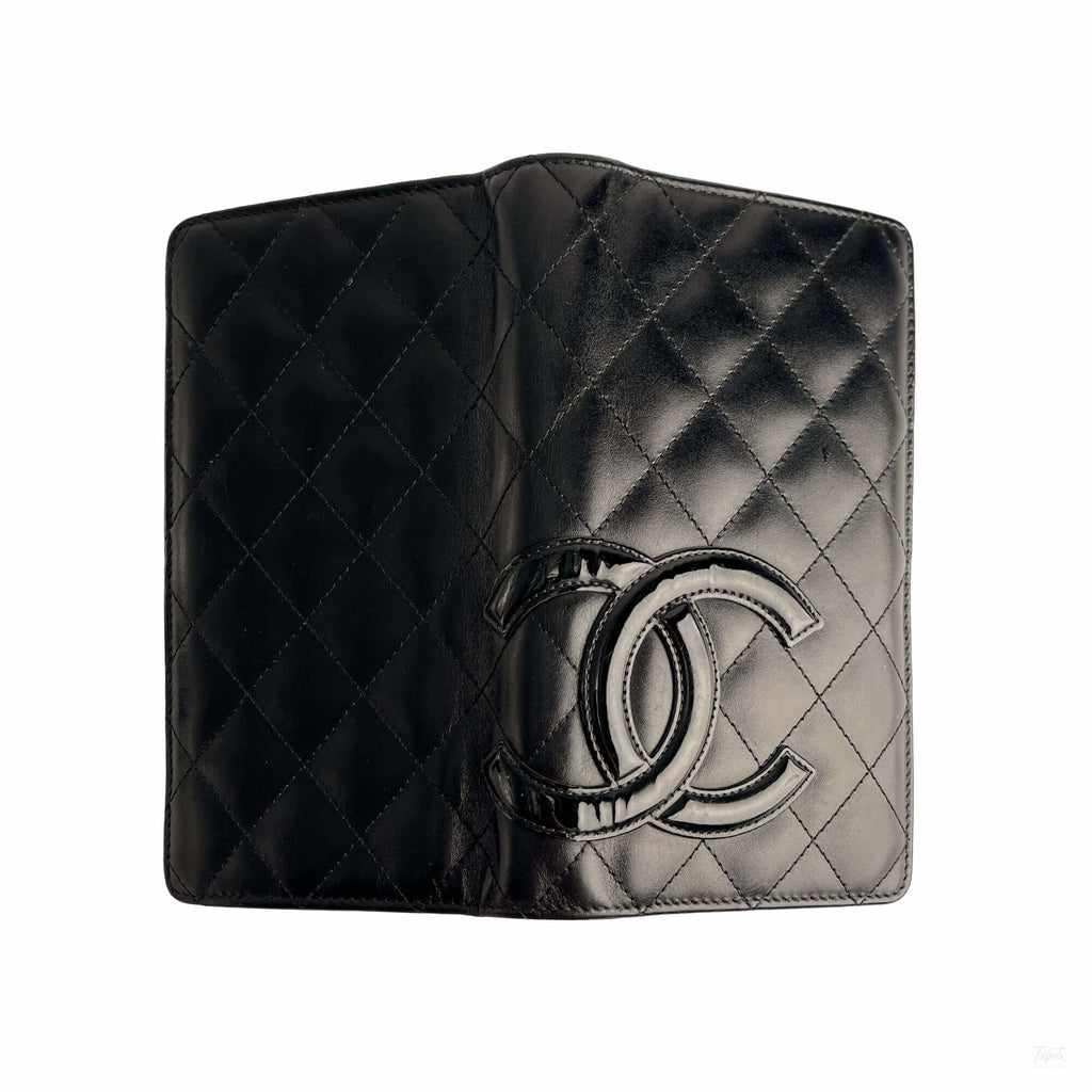 Second hand Chanel 31 Rue Cambon Lambskin Leather Matelassè Vertical Long Wallet Black - Tabita Bags