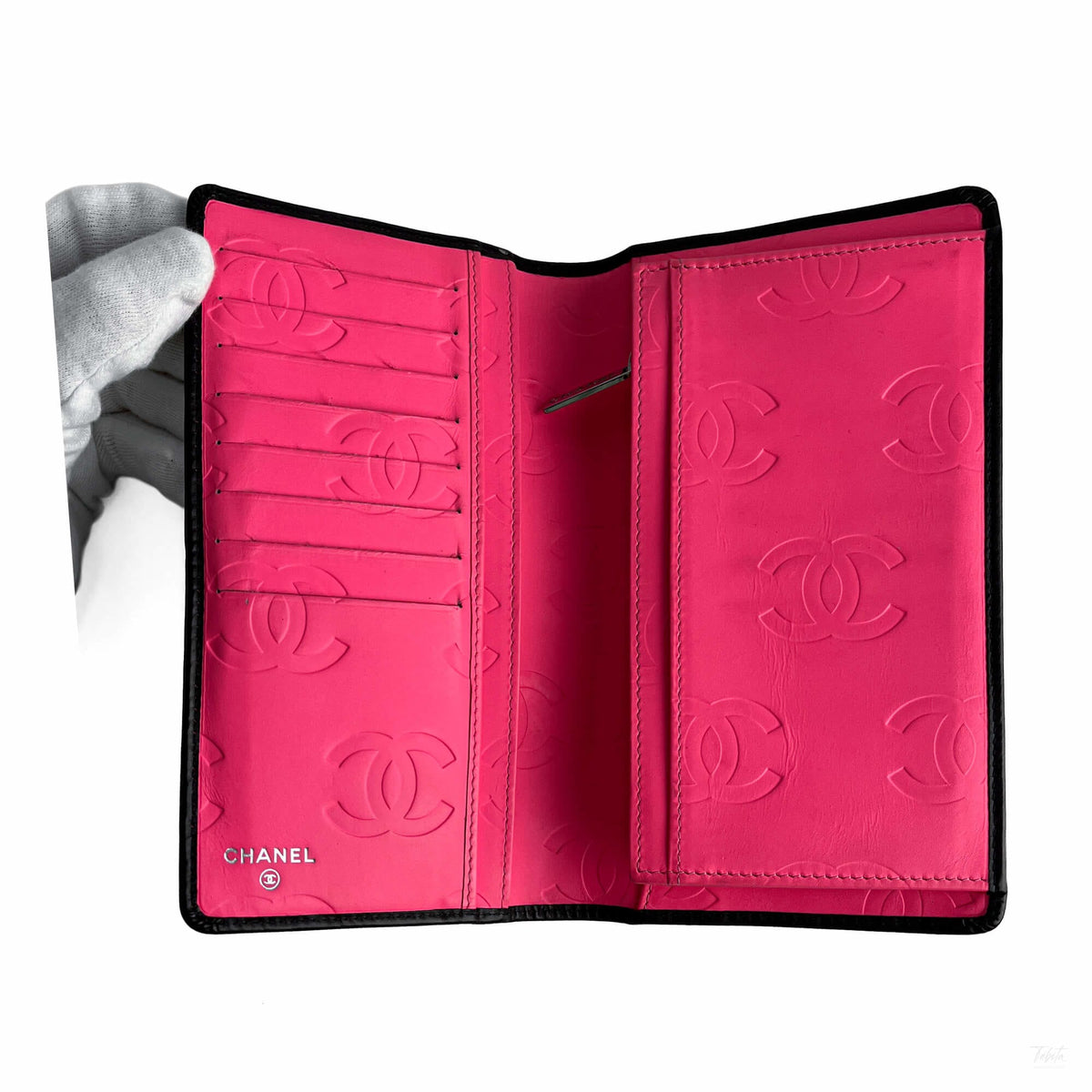 Second hand Chanel 31 Rue Cambon Lambskin Leather Matelassè Vertical Long Wallet Black - Tabita Bags