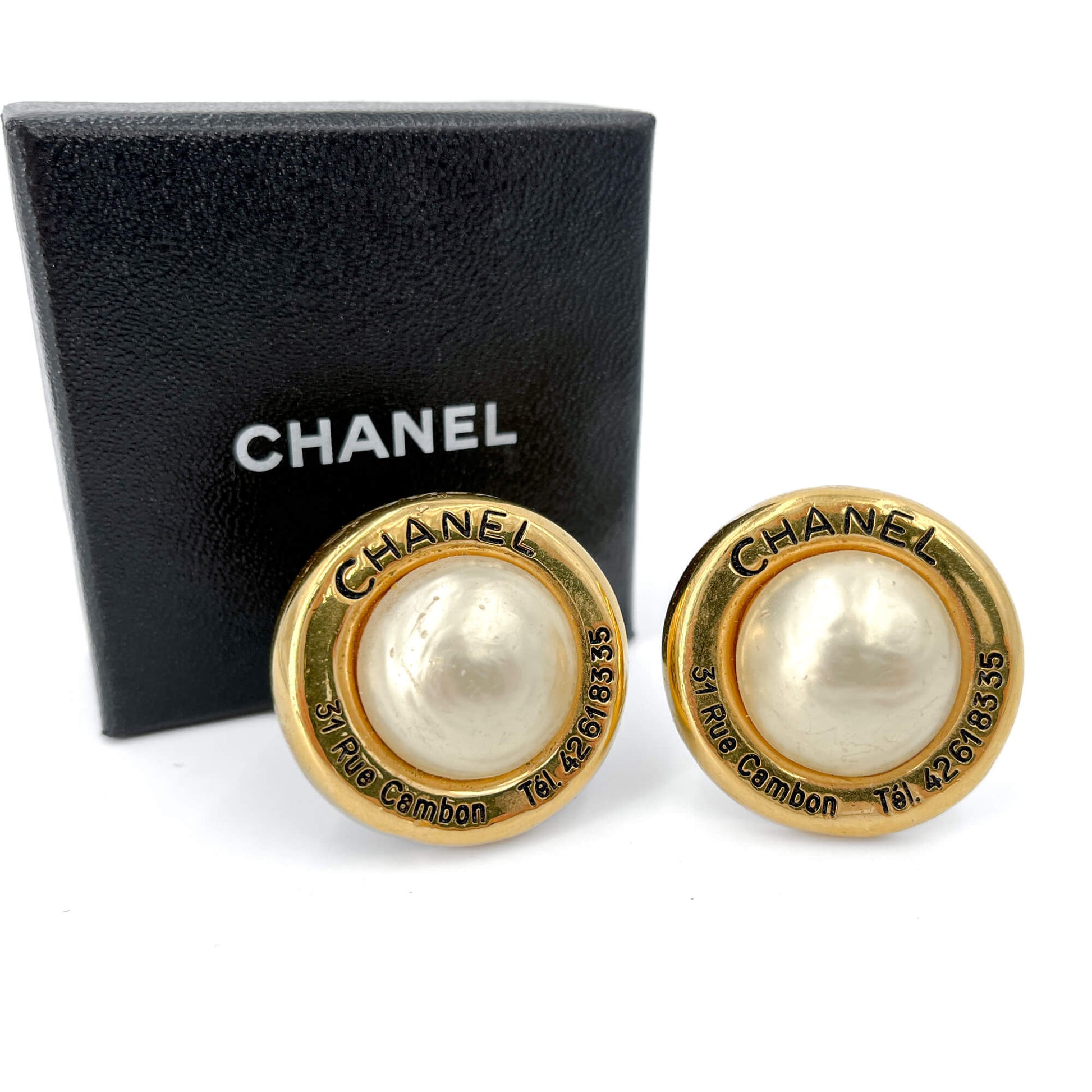 Second hand Chanel 31 Rue Cambon Metal & Faux Pearls Stud Earrings - Tabita Bags