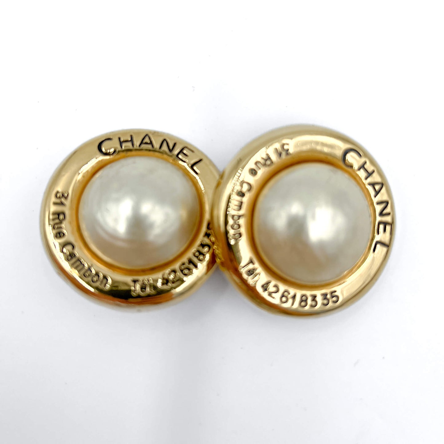 Second hand Chanel 31 Rue Cambon Metal & Faux Pearls Stud Earrings - Tabita Bags