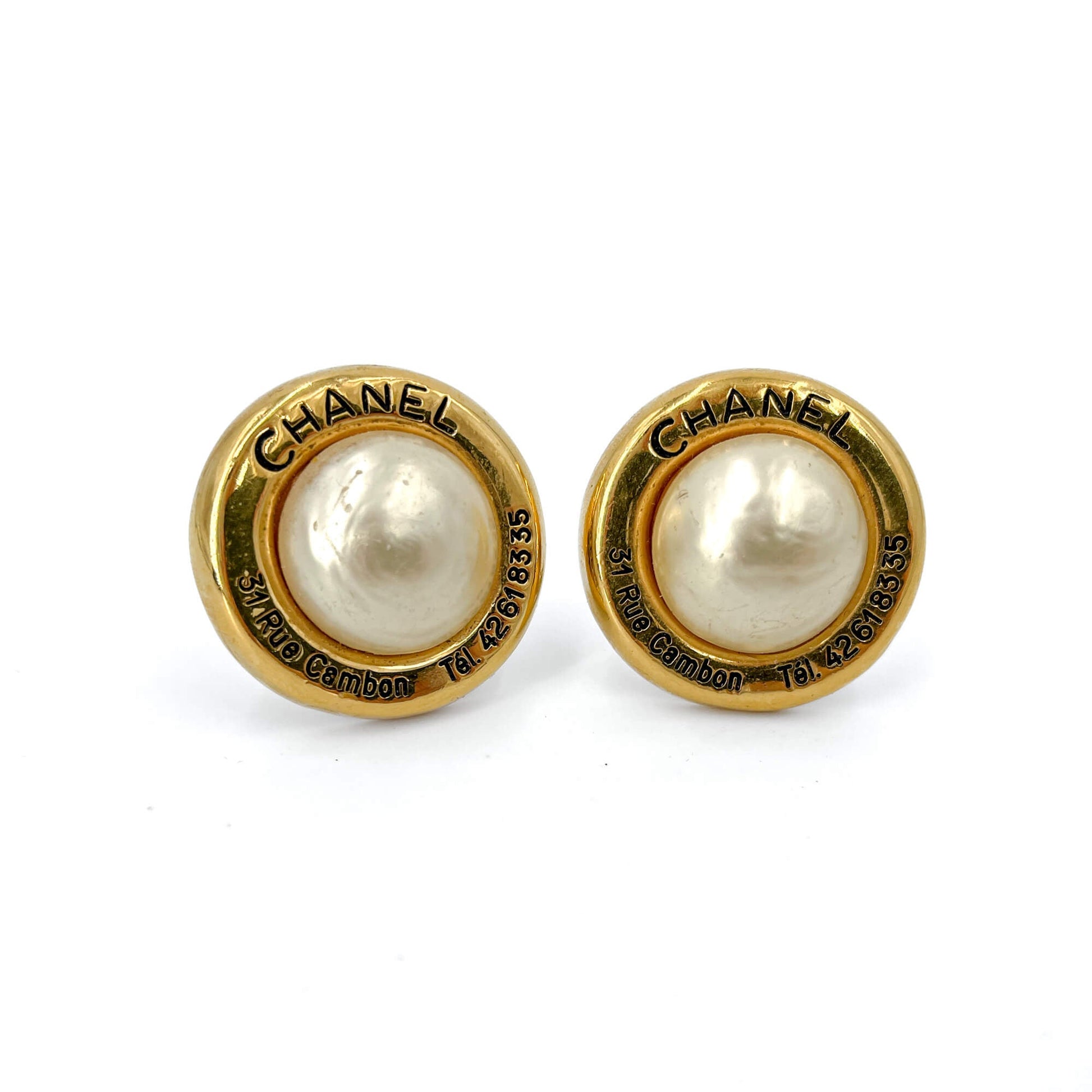 Second hand Chanel 31 Rue Cambon Metal & Faux Pearls Stud Earrings - Tabita Bags