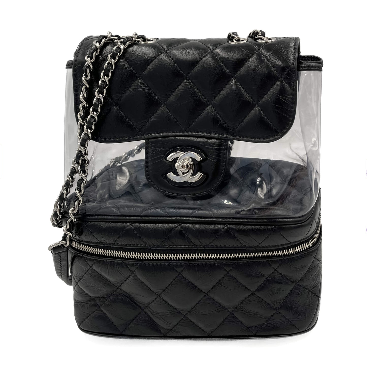 Second hand Chanel Acquarium Leather & PVC Shoulder Bag Black - Tabita Bags