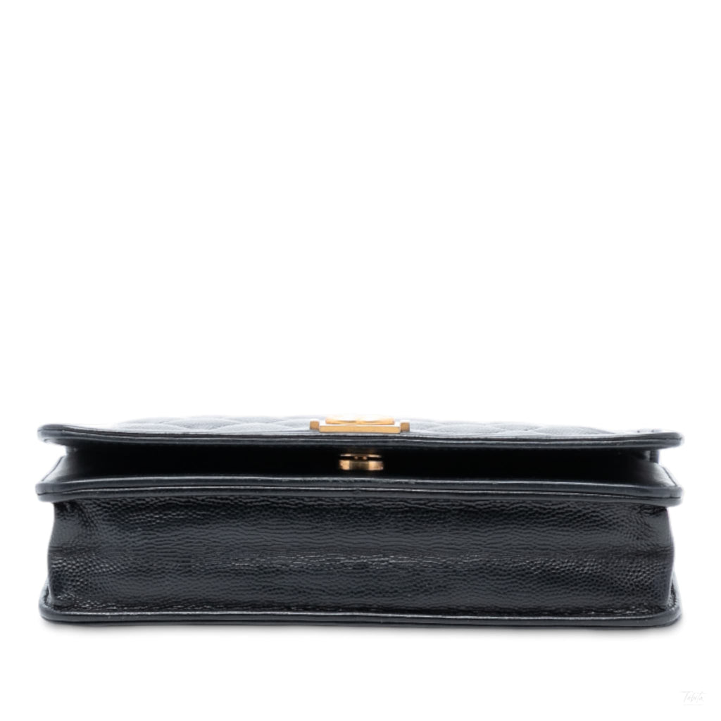 Second hand Chanel Boy Caviar Leather Quilted Wallet on Chain Crossbody Black - Tabita Bags