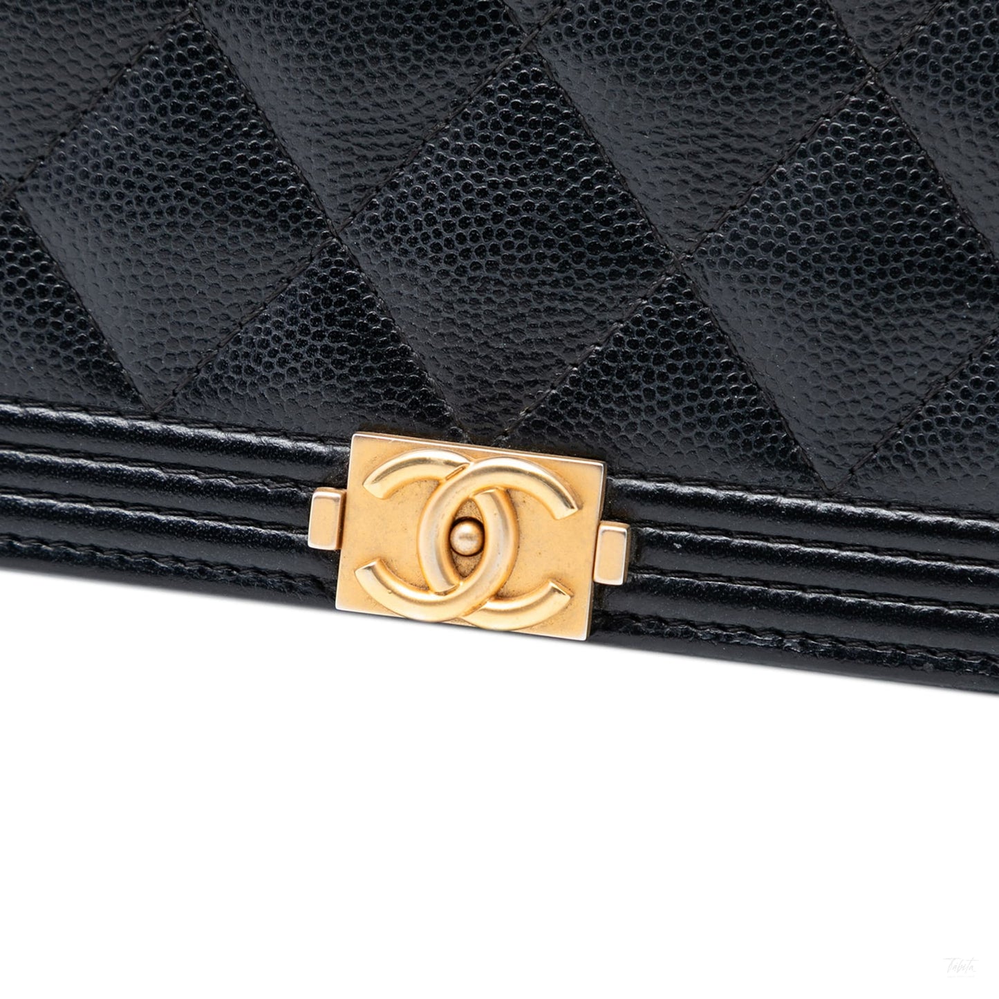 Second hand Chanel Boy Caviar Leather Quilted Wallet on Chain Crossbody Black - Tabita Bags