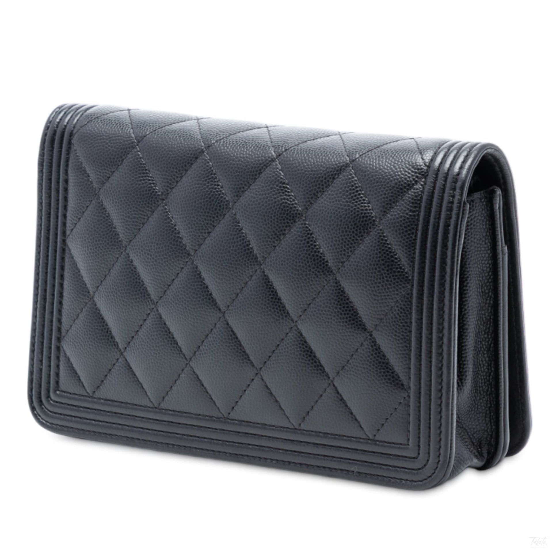 Second hand Chanel Boy Caviar Leather Quilted Wallet on Chain Crossbody Black - Tabita Bags