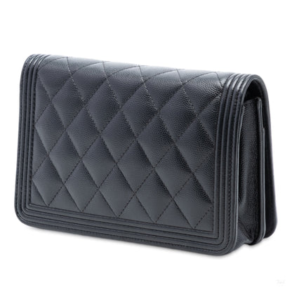 Second hand Chanel Boy Caviar Leather Quilted Wallet on Chain Crossbody Black - Tabita Bags