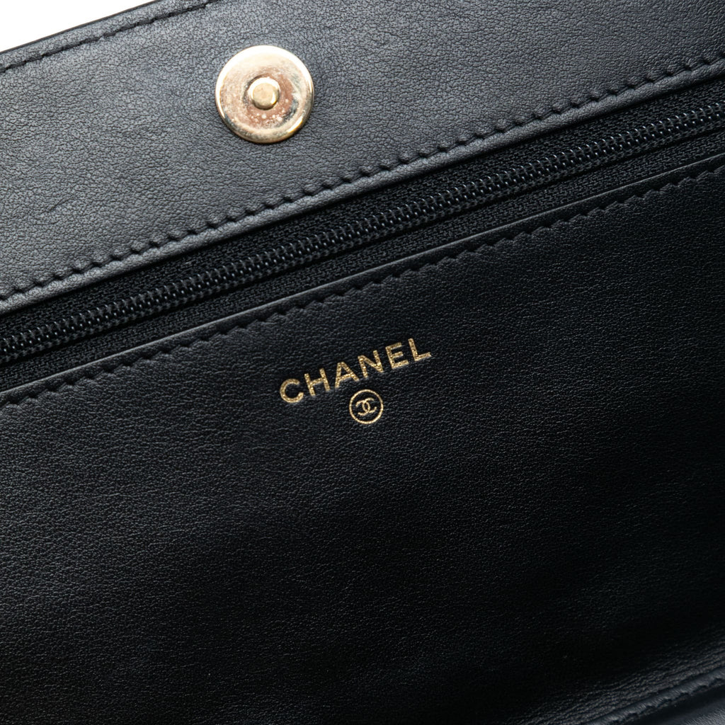 Second hand Chanel Boy Caviar Leather Quilted Wallet on Chain Crossbody Black - Tabita Bags