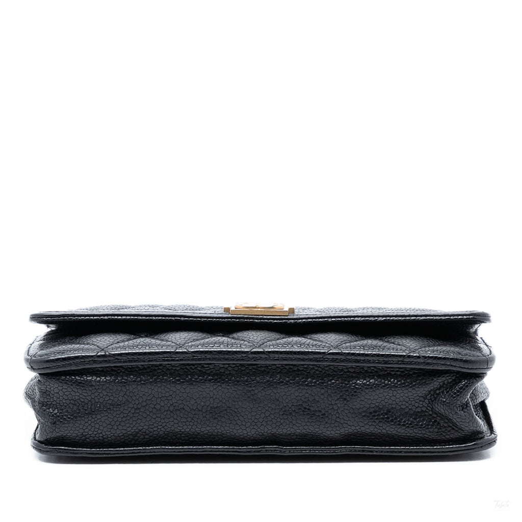 Second hand Chanel Boy Caviar Leather Quilted Wallet on Chain Crossbody Black - Tabita Bags