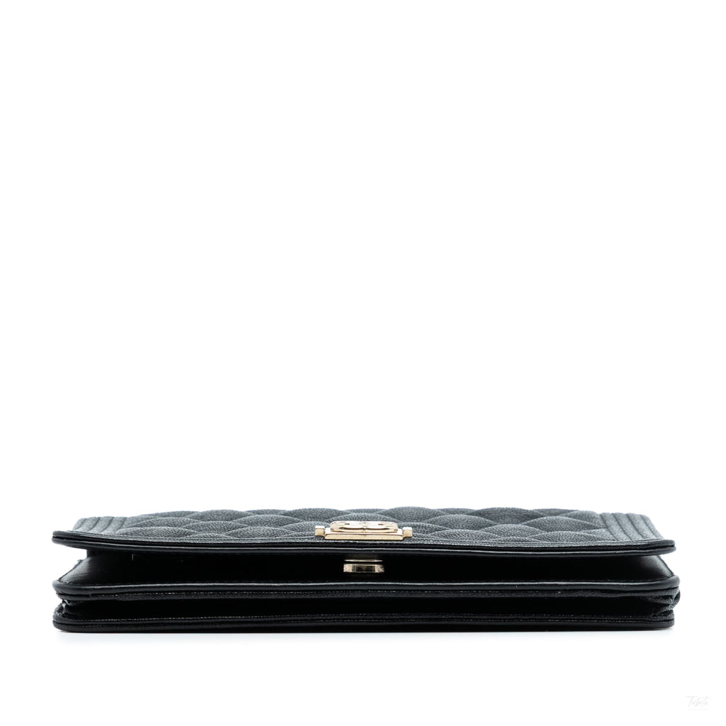 Second hand Chanel Boy Caviar Leather Quilted Wallet on Chain Crossbody Black - Tabita Bags