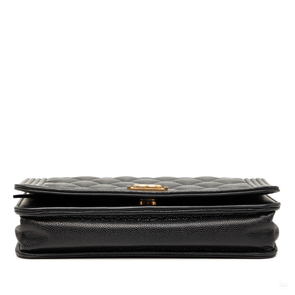 Second hand Chanel Boy Caviar Leather Quilted Wallet on Chain Crossbody Black - Tabita Bags