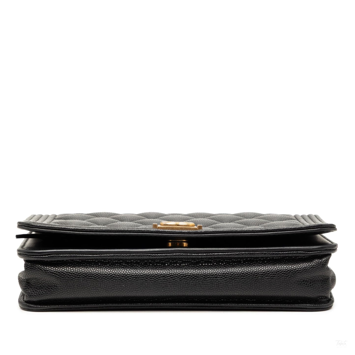 Second hand Chanel Boy Caviar Leather Quilted Wallet on Chain Crossbody Black - Tabita Bags