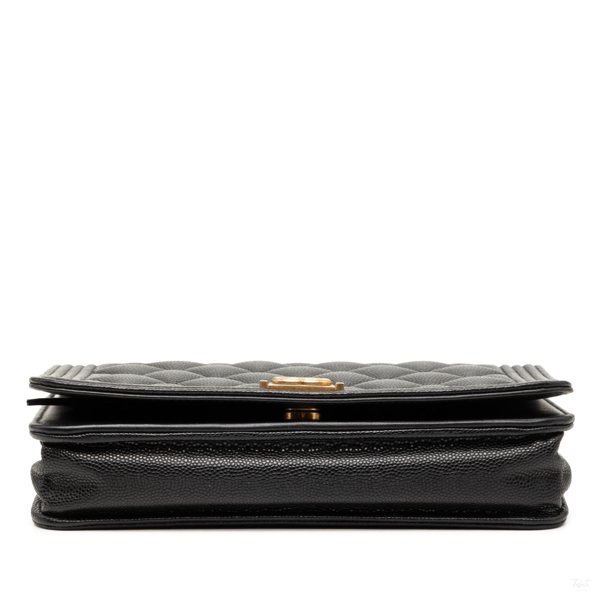 Second hand Chanel Boy Caviar Leather Quilted Wallet on Chain Crossbody Black - Tabita Bags