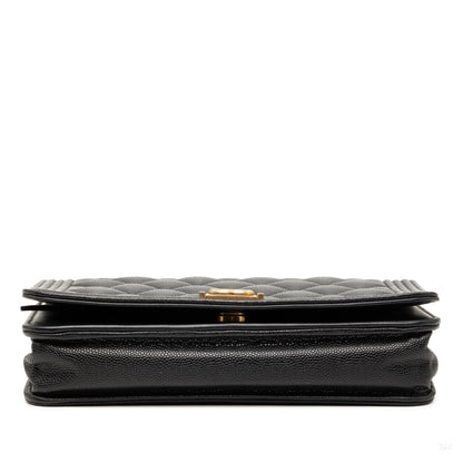 Second hand Chanel Boy Caviar Leather Quilted Wallet on Chain Crossbody Black - Tabita Bags