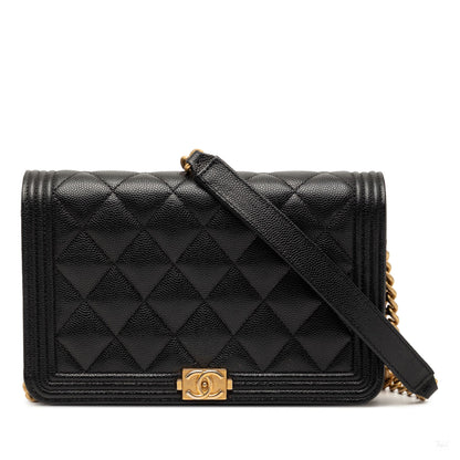 Second hand Chanel Boy Caviar Leather Quilted Wallet on Chain Crossbody Black - Tabita Bags