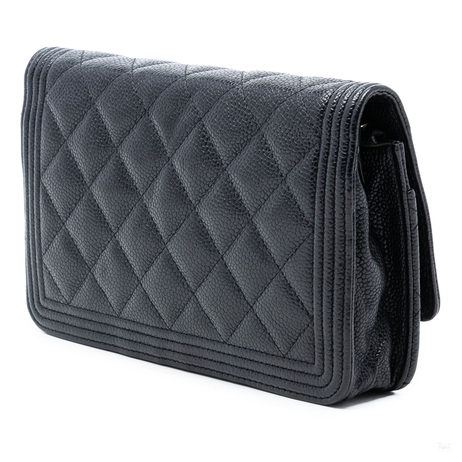 Second hand Chanel Boy Caviar Leather Quilted Wallet on Chain Crossbody Black - Tabita Bags