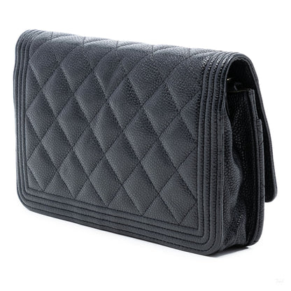 Second hand Chanel Boy Caviar Leather Quilted Wallet on Chain Crossbody Black - Tabita Bags