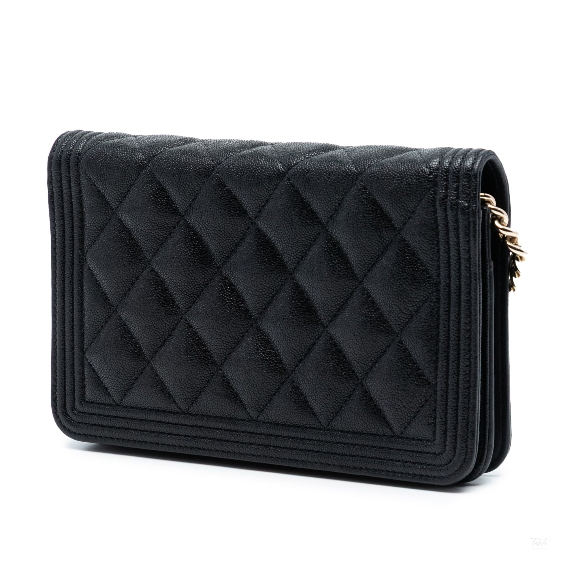 Second hand Chanel Boy Caviar Leather Quilted Wallet on Chain Crossbody Black - Tabita Bags
