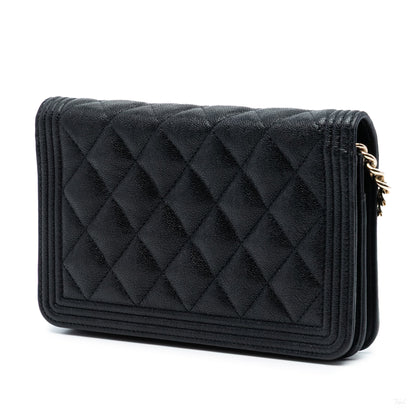 Second hand Chanel Boy Caviar Leather Quilted Wallet on Chain Crossbody Black - Tabita Bags