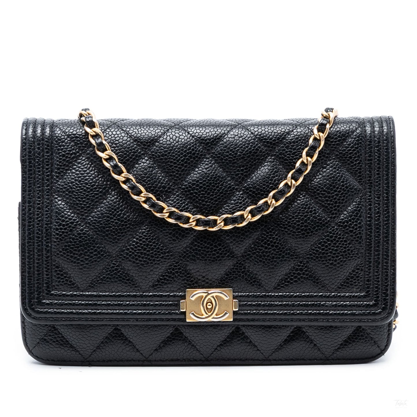 Second hand Chanel Boy Caviar Leather Quilted Wallet on Chain Crossbody Black - Tabita Bags
