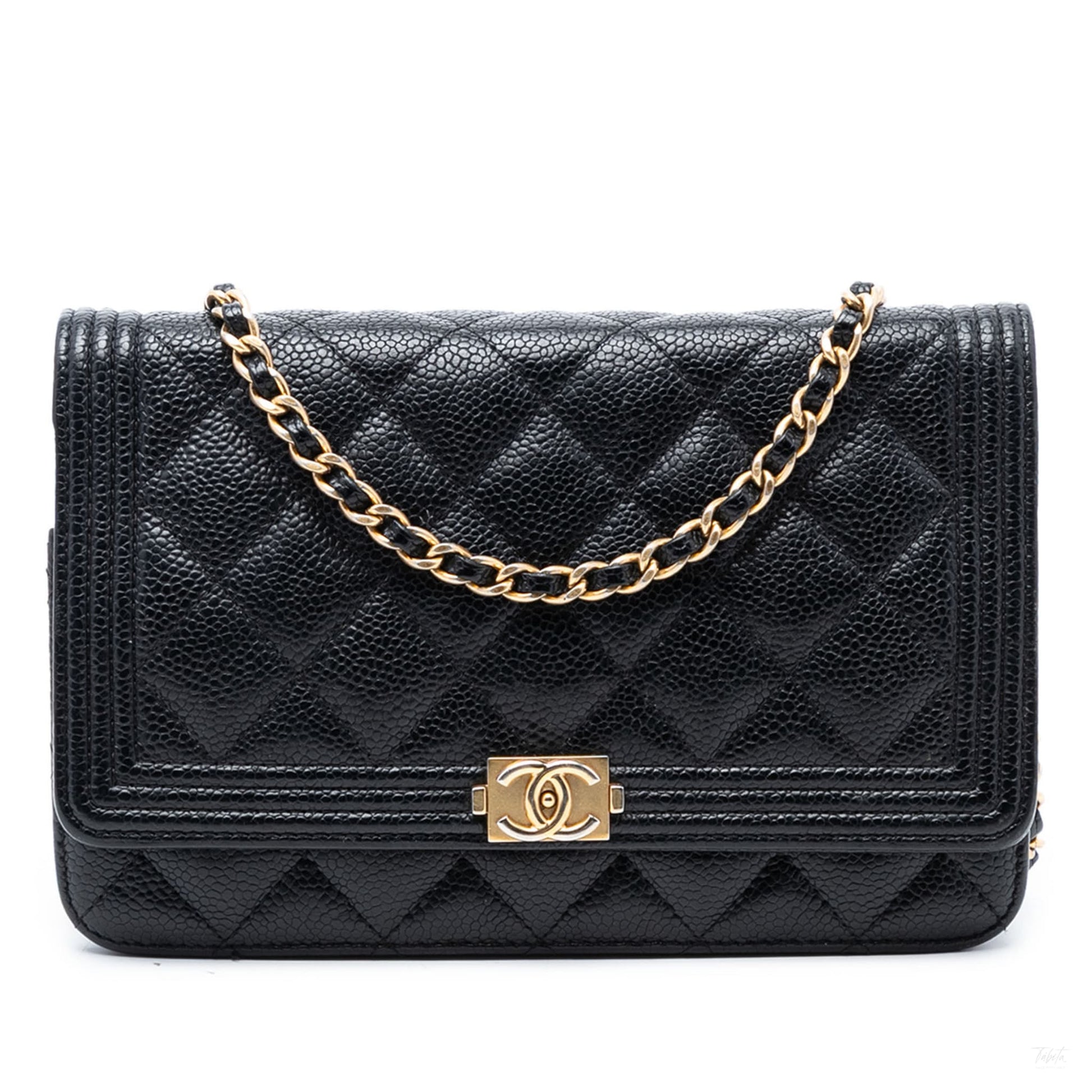 Second hand Chanel Boy Caviar Leather Quilted Wallet on Chain Crossbody Black - Tabita Bags
