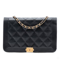 Second hand Chanel Boy Caviar Leather Quilted Wallet on Chain Crossbody Black - Tabita Bags