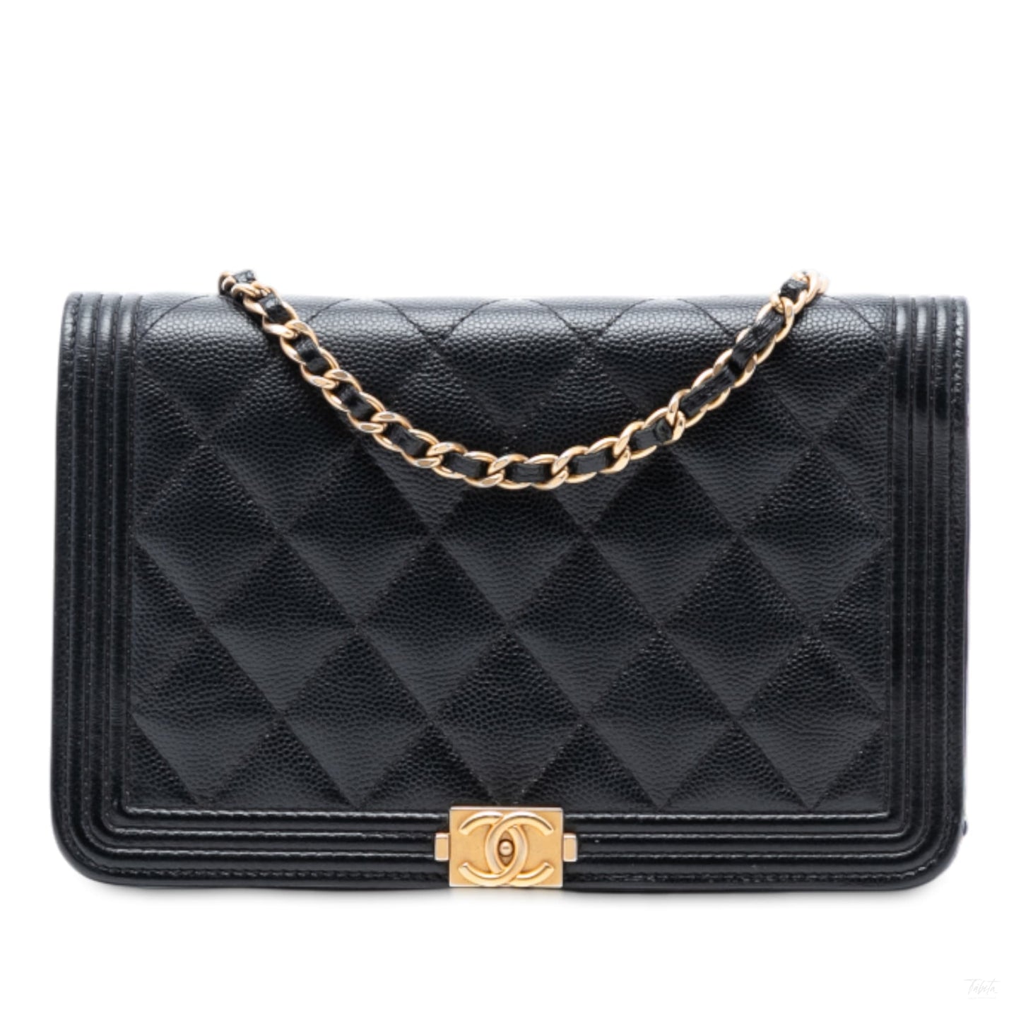 Second hand Chanel Boy Caviar Leather Quilted Wallet on Chain Crossbody Black - Tabita Bags