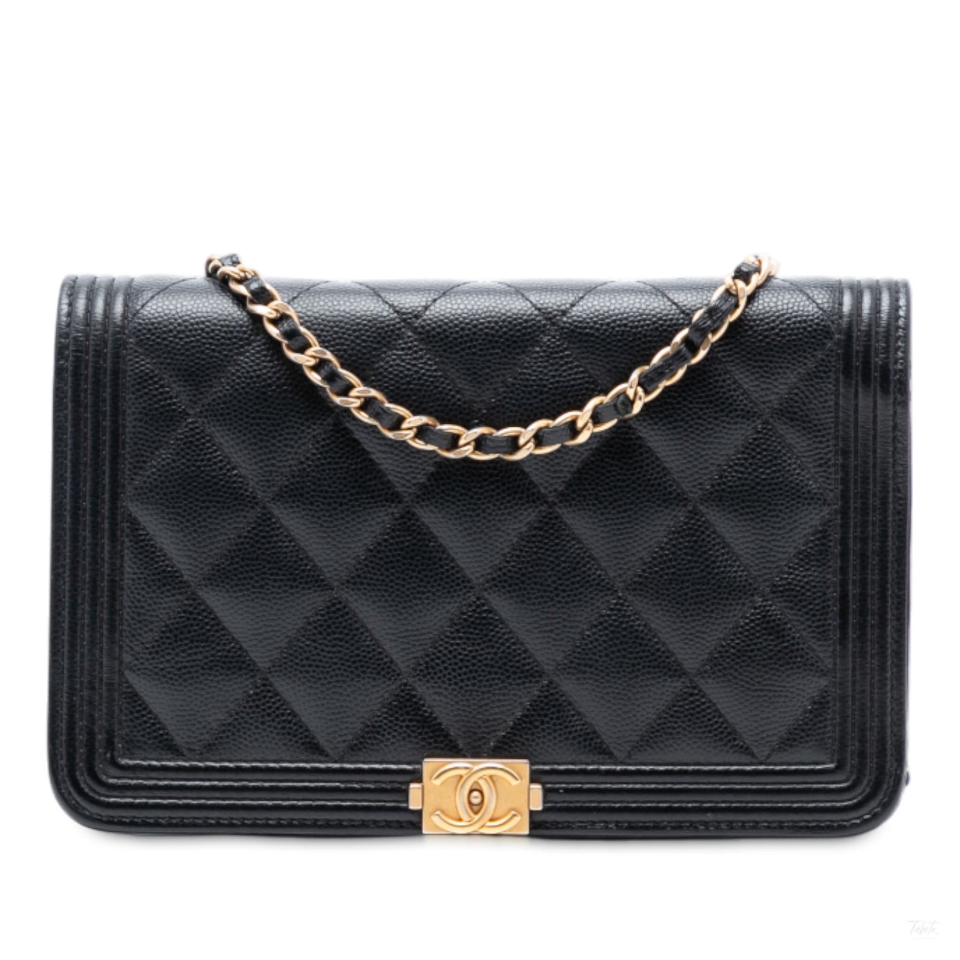 Second hand Chanel Boy Caviar Leather Quilted Wallet on Chain Crossbody Black - Tabita Bags
