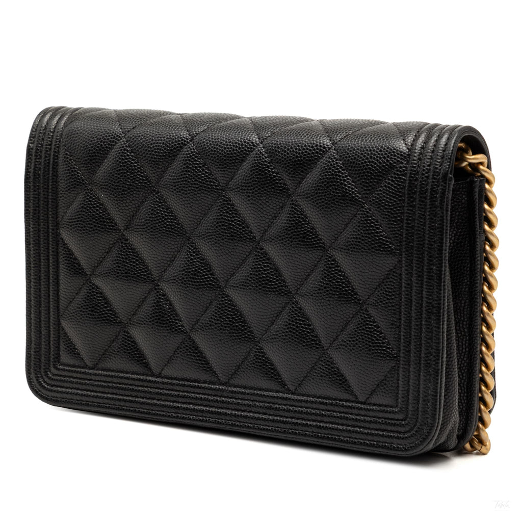 Second hand Chanel Boy Caviar Leather Quilted Wallet on Chain Crossbody Black - Tabita Bags
