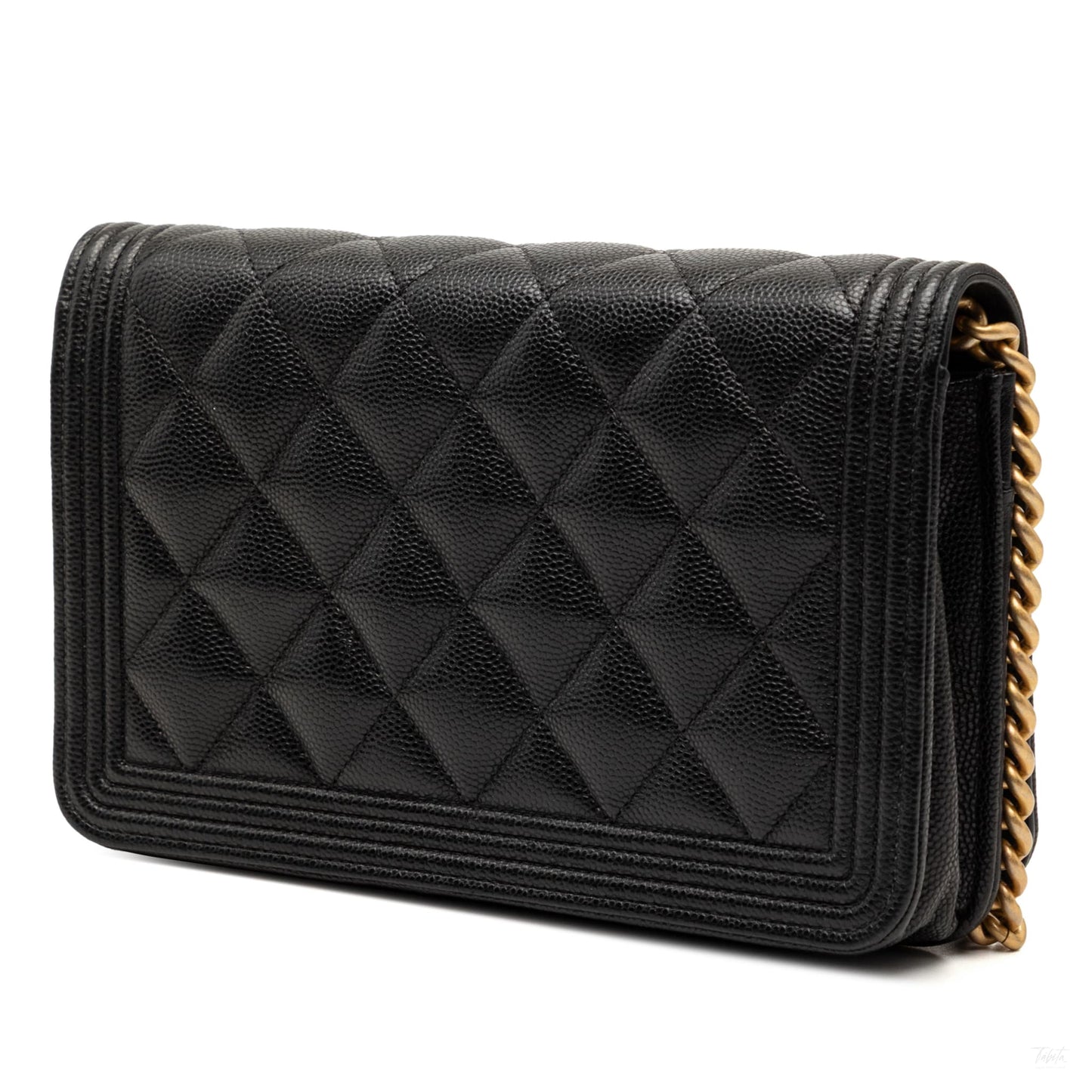 Second hand Chanel Boy Caviar Leather Quilted Wallet on Chain Crossbody Black - Tabita Bags