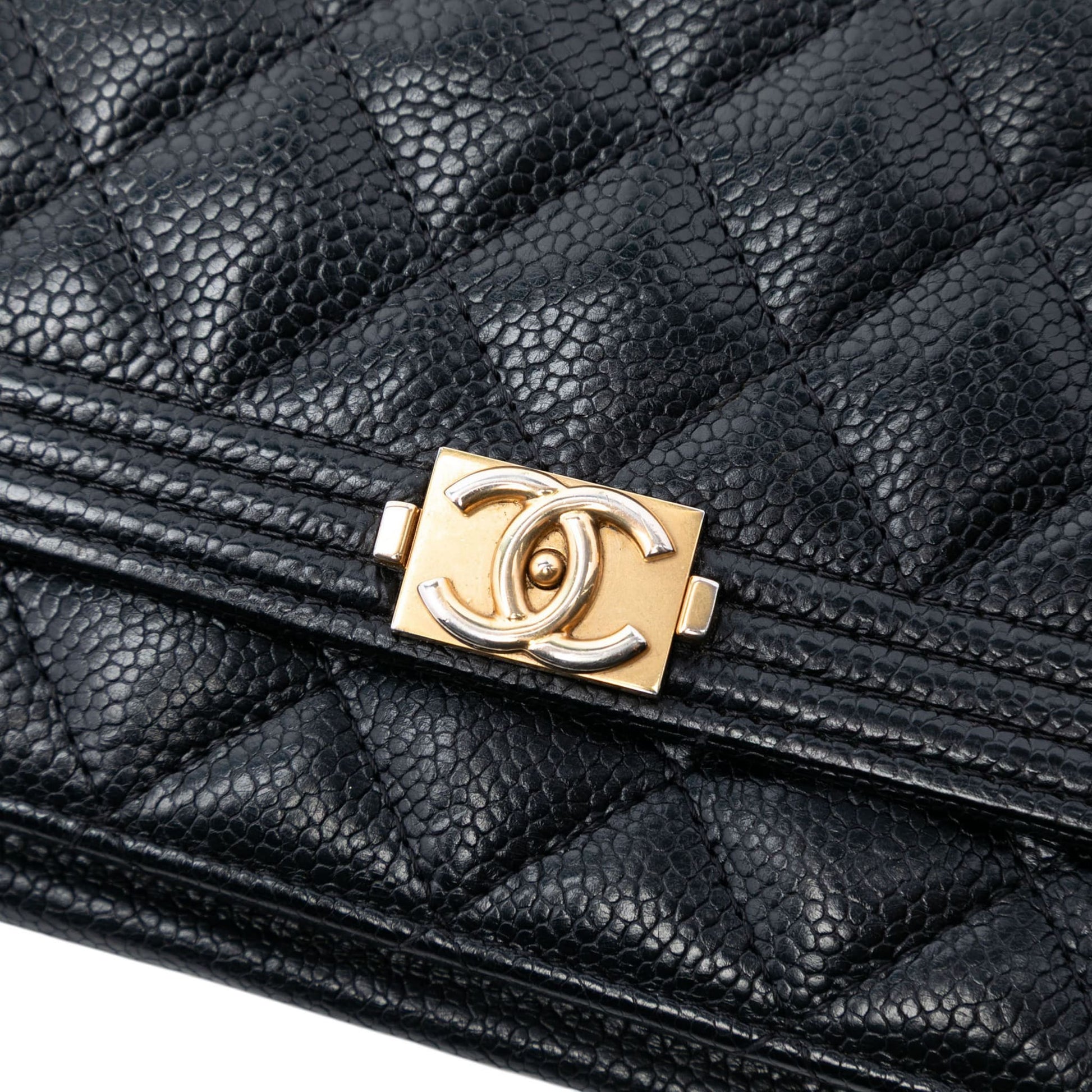 Second hand Chanel Boy Caviar Leather Quilted Wallet on Chain Crossbody Black - Tabita Bags