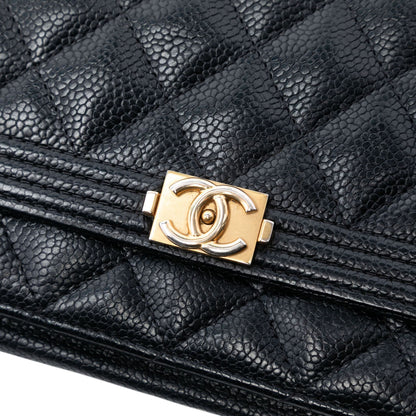 Second hand Chanel Boy Caviar Leather Quilted Wallet on Chain Crossbody Black - Tabita Bags