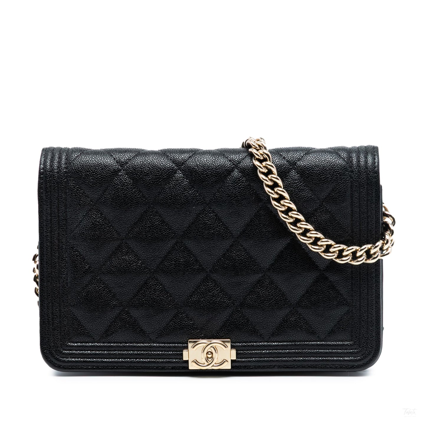 Second hand Chanel Boy Caviar Leather Quilted Wallet on Chain Crossbody Black - Tabita Bags