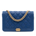 Second hand Chanel Boy Caviar Leather Quilted Wallet on Chain Crossbody Blue - Tabita Bags