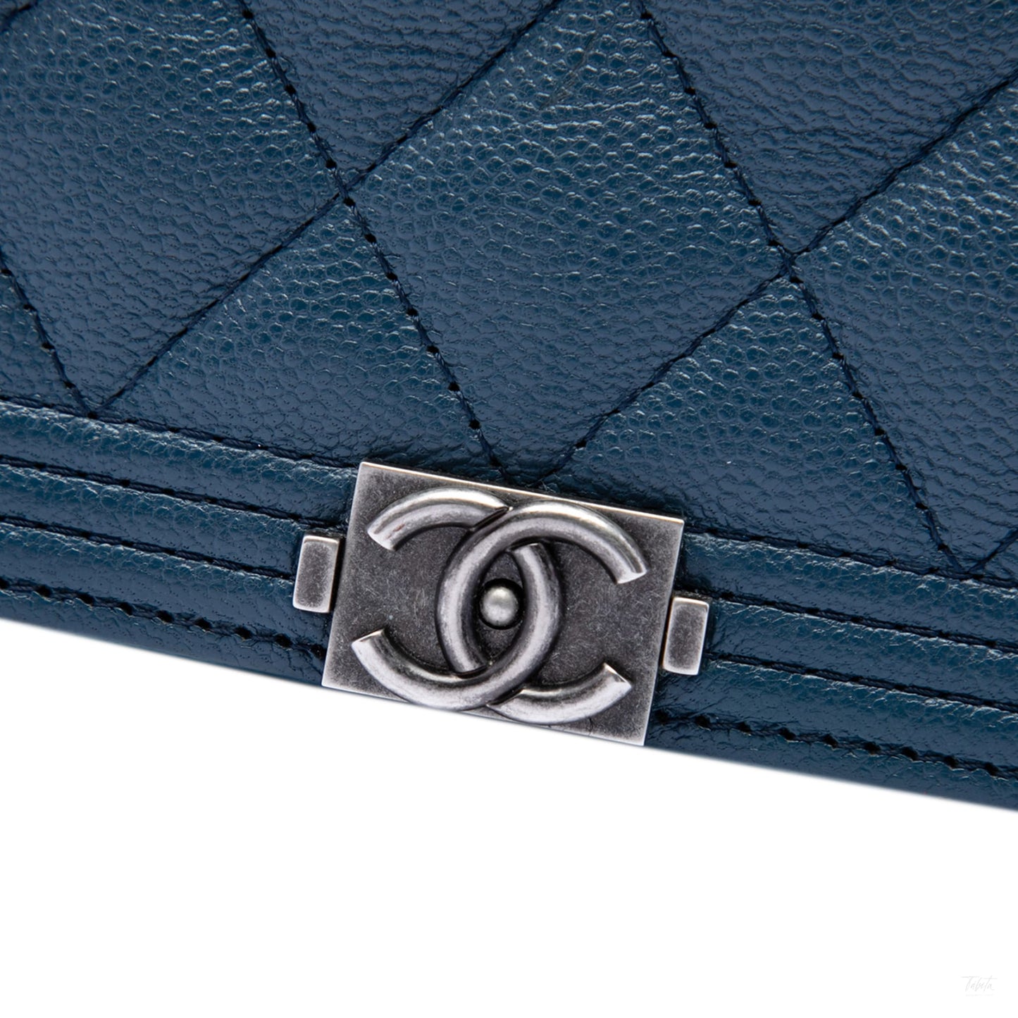 Second hand Chanel Boy Caviar Leather Quilted Wallet on Chain Crossbody Blue - Tabita Bags