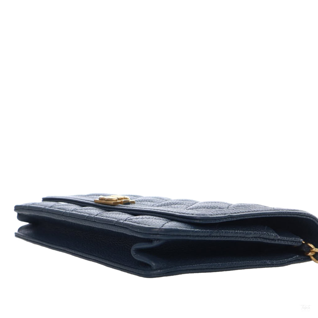 Second hand Chanel Boy Caviar Leather Quilted Wallet on Chain Crossbody Blue - Tabita Bags