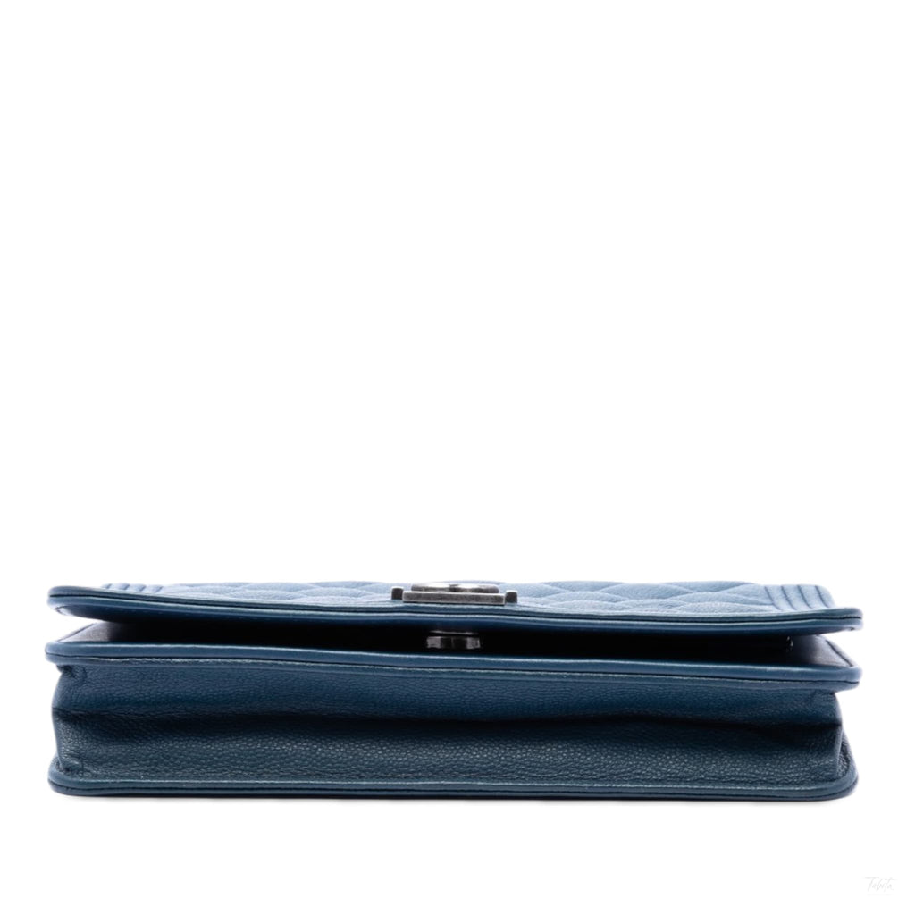 Second hand Chanel Boy Caviar Leather Quilted Wallet on Chain Crossbody Blue - Tabita Bags