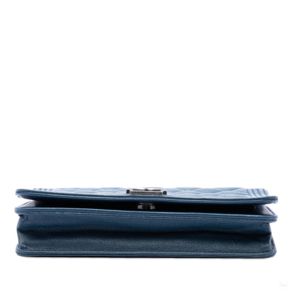 Second hand Chanel Boy Caviar Leather Quilted Wallet on Chain Crossbody Blue - Tabita Bags