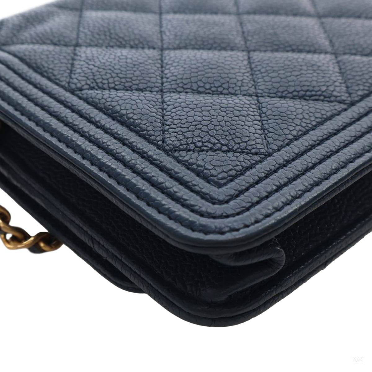 Second hand Chanel Boy Caviar Leather Quilted Wallet on Chain Crossbody Blue - Tabita Bags